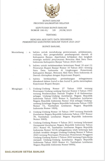 RENCANA AKSI SATU DATA INDONESIA PEMERINTAH KABUPATEN BANJAR TAHUN 2025-2027